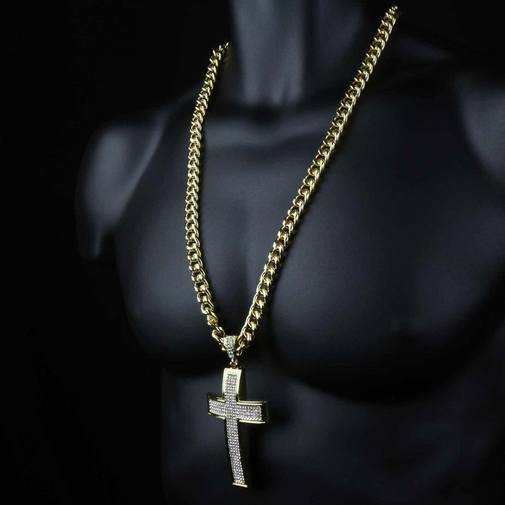 14k Gold Cross 30" Cuban Chain + Pendant